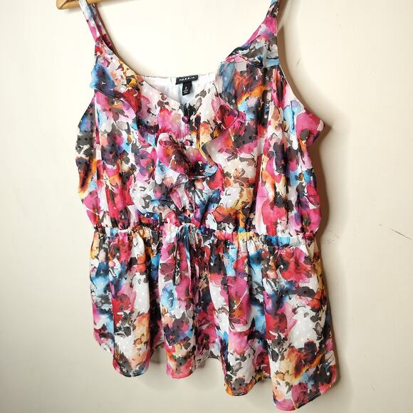 Torrid Clipdot Floral Chiffon Ruffled Tank Top - Picture 4 of 8